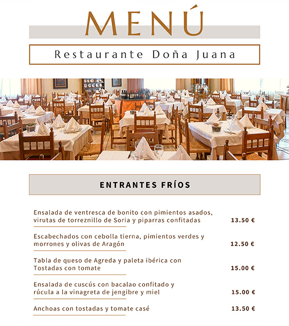Carta Restaurante Hostal Doña Juana Agreda (Soria)